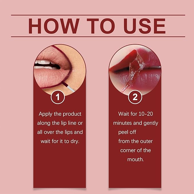 Lip Tint Stain Peel Off - Waterproof Lip Liner Stain, Moisturizing Long-Lasting Lip Stain, Create Natural Lip Color for Women Daily or Special Occasion Use for All Skin Types, #01 Red-Brown