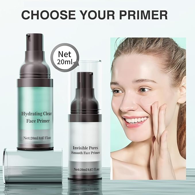 2Pcs Poreless Smoothing Face Primer & Hydrating Face Primer,Restoring Makeup Primer For Flawless,Smooth Skin & Long-Lasting Makeup,Fills In Pores & Fine Lines,Vegan & Cruelty-free