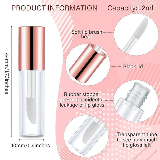 Patelai 100 Pieces 1.2 ml Clear Mini Lip Gloss Tube Refillable Empty Lip Balm Gloss Containers for Women Girls DIY Makeup, Gold, Rose Gold, Black, Silver