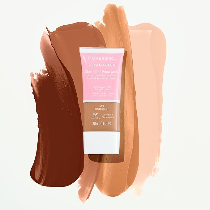 COVERGIRL Clean Fresh Nourishing Skin Tint, 520 Light, Liquid Foundation, Dewy Finish, Infused with Coconut & Aloe, Vegan Formula