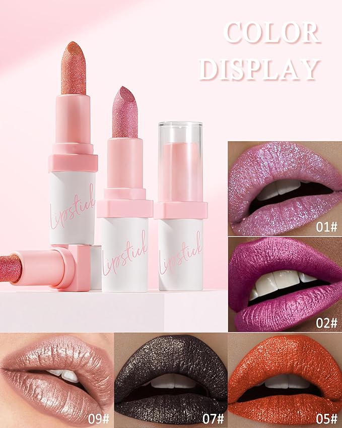 Glitter Lipstick for Women, Shimmer Sparkly Lipstick Long Lasting Waterproof, Diamond Shiny Metallic Matte Lipstick,Non-sticky, Impact Color, Bold Glimmer Glow Lip Gloss, Stage Party Makeup (02#Berry)