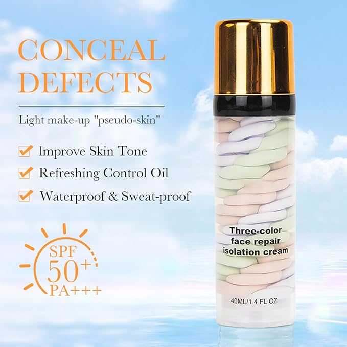 3 In 1 Poreless Face Primer, One Step Color Corrector Face Primer, Hydrating Primer for Face Before Makeup Oil Control & Moisturizing Redness Corrector for Face Skin Tone Correcting Long Lasting