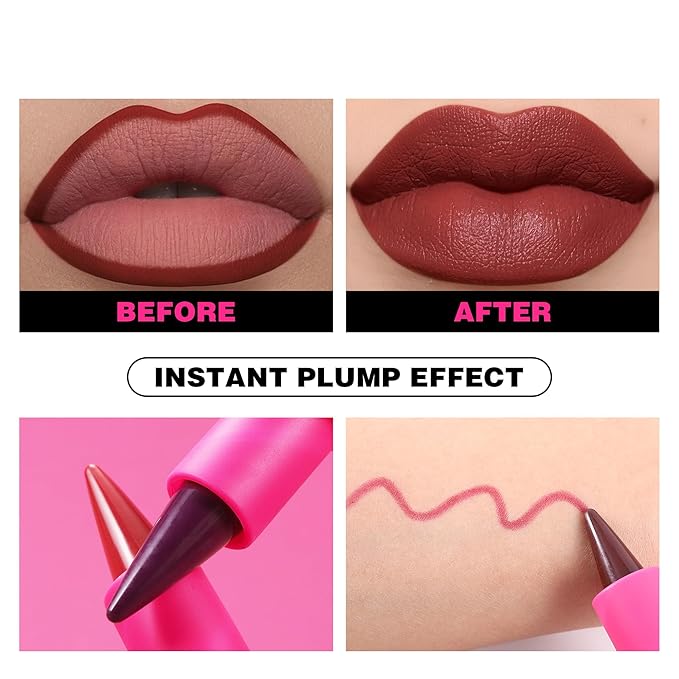 Purple Lip Liner Long Lasting, Lip Liner & Lipstick Combo, Gradient 2-in-1 Waterproof Rich, Antique Rose Chestnut Nude Dark Brown Matte Smooth Lip Shaped Lipstick for Women, 07# Fearless
