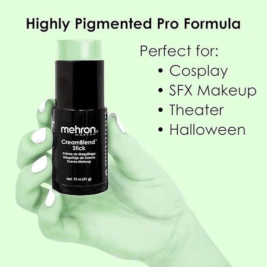 Mehron Makeup CreamBlend Stick | Face Paint, Body Paint, & Foundation Cream Makeup | Perfect for Halloween .75 oz (21 g) (Pastel Green)
