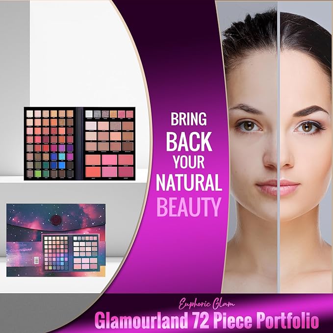 Profusion Cosmetics Euphoric Glam Glamourland 72 Piece Portfolio, Dazzle and Shine's Glamourland with Your Ultimate 72 Piece Holiday Makeup Set, Sparkle All Season With Essential Makeup Tools