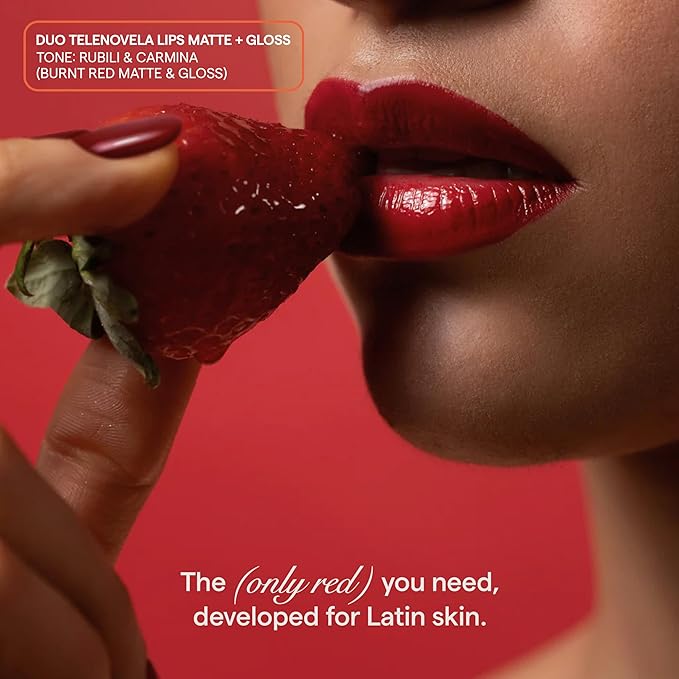 SARELLY CREATIVO LAB | Duo Telenovela Lips Matte & Gloss Lip Kit | Hydrating Red Lipstick + Non-Sticky Gloss | Cruelty Free