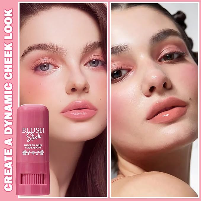 Cream Blush Stick Multi-Use Makeup Blush Stick for Lip and Cheeks Tint Solid Moisturizer Waterproof Cream Blush Natural Face Blush Makeup for All Skin Tones-04 Rose Pink