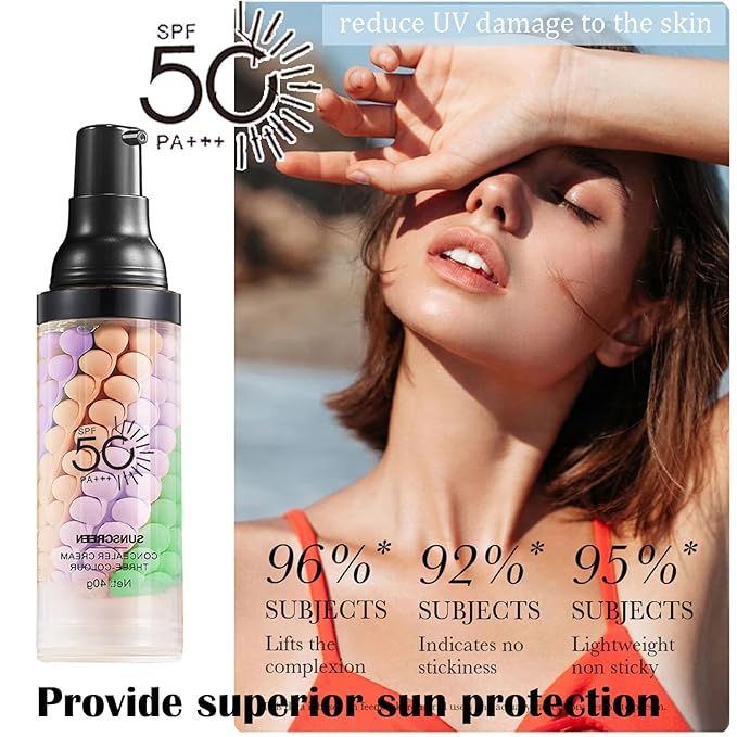 Color Correcting Facial Primer SPF 50 PA+++,3 In 1 Isolation Cream One Step Brightening Primer to Even Skin Tone Primer Oil Control Skin Corrector Face Makeup Base