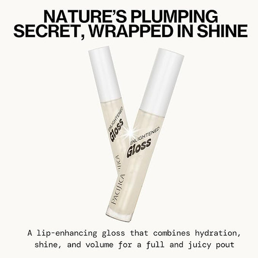 Pacifica Plumping Lip Gloss – Sugar Cake Flavored Shimmering Gold Hydrating Lip Oil Balm, No Tingle Lip Plumper with Shea Butter, Non-Sticky High Shine Sweet Finish, Vegan & Cruelty-Free 0.14oz