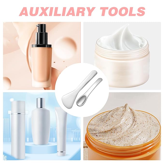 2pcs Mini Metal Cosmetic Spatulas, Reusable Facial Cream Mask Spoon Skincare Spatula Multifunctional Face Mask Applicator Tool for Mixing Sampling Lotions Eye Cream Moisturizers, Silver
