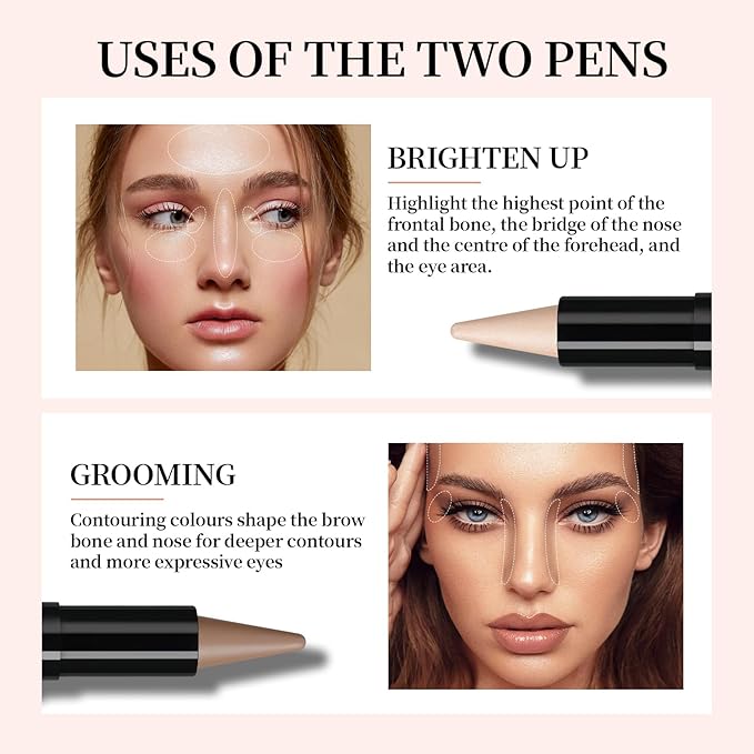 Duo Eye Highlighter & Face Concealer Pencil 2 in 1 Cream Brow Brightener Contour Cone Tip Pen Shimmer Inner Corner Eye Luminizers Creamy Matte Bronzer Cosmetics Stick for Eye Face Makeup