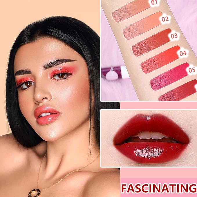 6 Colors Lip Tint Stain Set,Mini Velvet Lip Tint Watery Lip Stain Long Lasting Waterproof Moisturizing Lip & Cheek Tint,Hydrating,Natural Glossy Liquid Lipstick Lip Gloss Kits for Women (Set D)