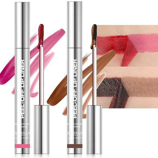2 Colors Lip Stain Peel Off, Coffee & Mauve Lip Liner Stain Peel Off Tattoo Matte Lip-tint, Long Lasting, Waterproof, Transfer-proof, Moisturizing, Highly Pigmented Color for All Skin Types (#00, #02)