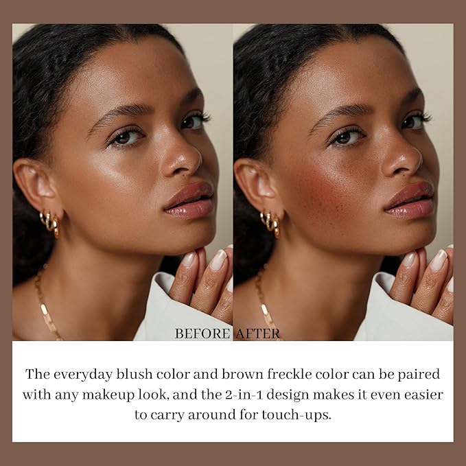 DAGEDA Freckle Blush Makeup Pen, 2 in 1 Light Brown Freckle Stamp Pink Blush, Waterproof,Quick-dry, Natural Lifelike Freckles for Natural Sunkissed Makeup with Face Puff 01