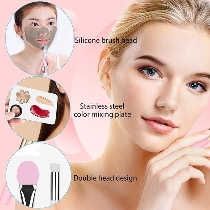 Korean Makeup Spatula and Palette Set - Stainless Steel Professional Foundation Spatula, Cosmetic Brush, and Rectangle Palette for Facial Cosmetic Application