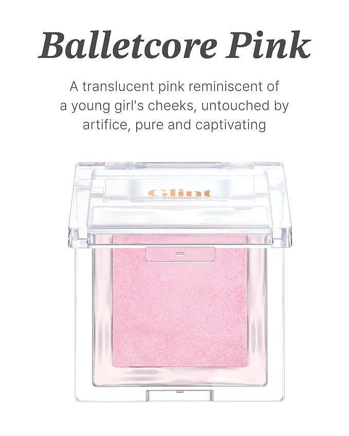 Glint Baked Blush (Balletcore Pink, 0.08oz) - Long-Lasting, All-Day Face Blush Powder for a Natural Look. Korean Skin Care, Korean Makeup. Blendable Color for Eyes, Cheeks & Body.