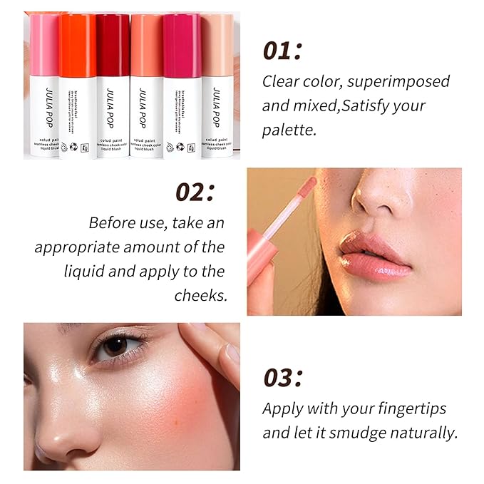 AKARY Velvet Mousse Liquid Blush Makeup for Cheeks, Lightweight Water Glossy Blush to Shape, Contour & Highlight Face, Moisturizing, Long-wearing, Smudge Proof (06 Warm Rose (Fine Flash))