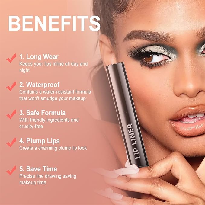 OETUIOW Lip Stain Peel Off, Lip Liner Moisturizing Long-Lasting & Waterproof, Transfer Proof & Plumping, Non-Stick Cup, Rose Color