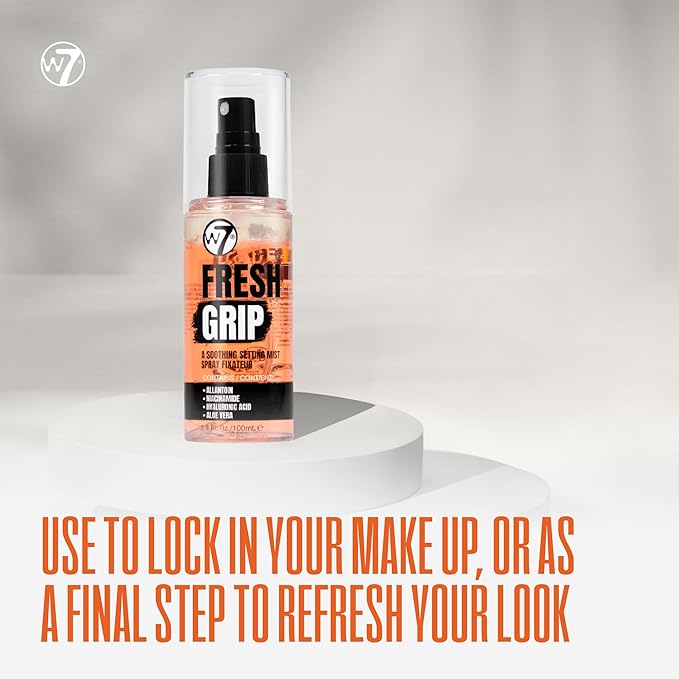 W7 Fresh Grip Soothing Setting Spray - Hydrating Bi-Phase Formula with Hyaluronic Acid & Vitamin E for Long-Lasting Makeup Hold, 3.38 fl oz