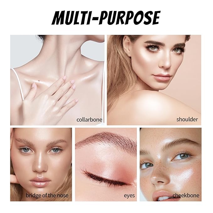 Champagne Highlighter Stick for Glass Skin, Dewy Finish Radiant Balm Hydrating Reflective Natural Shimmer Illuminator Stick, Multi-Use Lightweight Creamy Face Glowy Highlighter Makeup#02