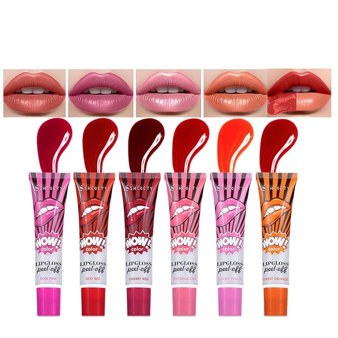 Pinked Lip Stain Peel Off Lip Tint 6 Colors, Mauve lip stain peel off Set, Tattoo Magic Color Lip Gloss Sets, Lip Gloss for Women Colorful Glossy Lipstick Waterproof Long Lasting