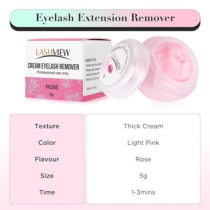 LASHVIEW Eyelash Extension Remover Cream, Light Rose Flavor Cream,Eyelash Adhesive Remover, Professional Eyelash Extensions Remover for Salon,5g