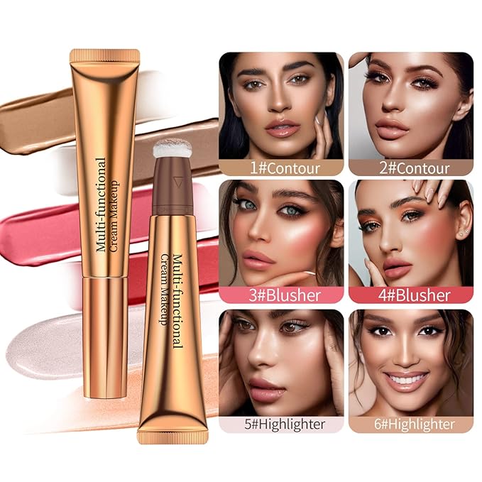 Contour Beauty Wand, Liquid Face Concealer Contouring/Highlighter/Blusher Stick with Cushion Applicator, Long Lasting Natural Matte Finish, Lightweight Blendable Silky Cream Contour Stick