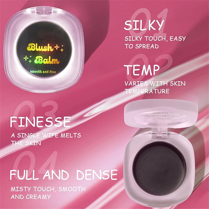 Color Changing Blush,Magical Temperature Change Powder Blusher Cream For Cheeks ,Eyes And Lips Tint Makeup,Lasting Moisturizing Rouge, Brightening, High Gloss Black Powder Blusher Cream (#02 Rose)