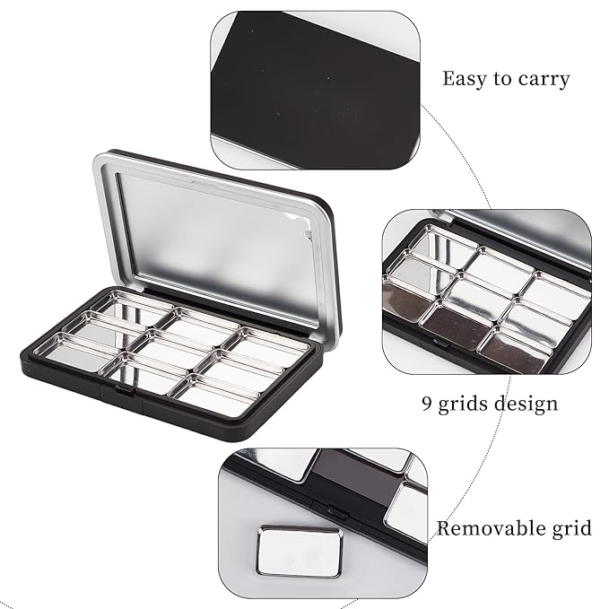 NICENEEDED 2 Pcs Empty Eyeshadow Palette, 9 Grids Blush Pallet Makeup Palette, Eyeshadow Palette Storage Box DIY Travel Makeup Organizer for Powder Blusher
