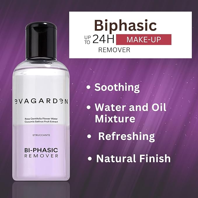 Biphasic Make-Up Remover - Suitable for All Skin Types - Water and Oil Mixture - Eliminates Waterproof Products from Eyes and Lips - Soothing and Refreshing Action Formula - 3.38 oz