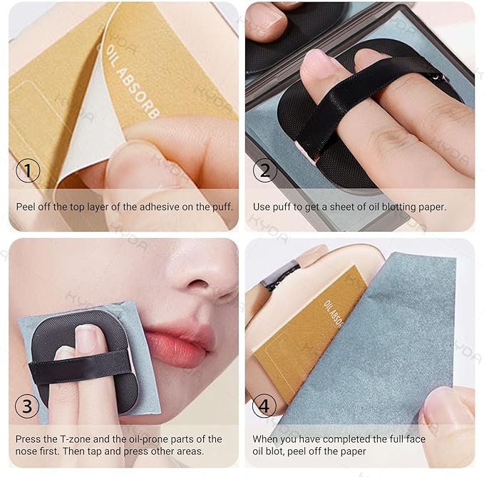 KYDA 200 Sheets Bamboo Charcoal Oil Blotting Paper with Mirror and Puff, Refills Included, Face Oil Absorbing Sheets, Makeup Friendly Oil Control Paper, Travel Size Oil Control Film