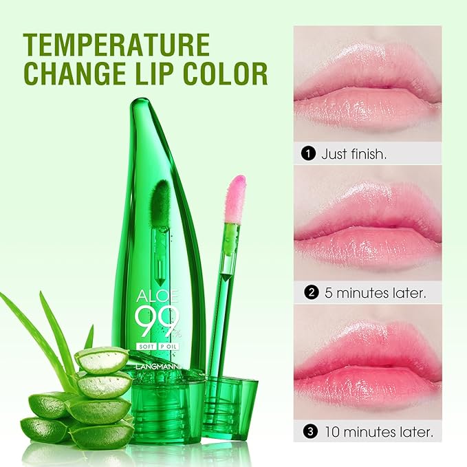 2 Pcs Aloe Vera Color Changing Lipstick Lip Oil Tinted, Pink Magic PH Temperature Color Changing Lip Gloss, Long Lasting Nutritious Lip Care Balm Moisturizer Plumper Makeup