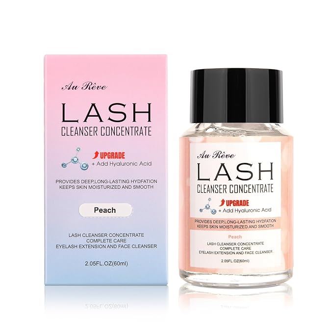 Lash Shampoo Concentrate 60ml Lash Cleanser Concentrate Add Hyaluronic Acid Oil-Free Lash Extension Shampoo Perfect for Salon,Peach