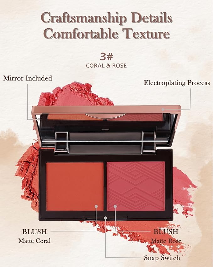 Face Matte Blush Powder Palette-2Colors Buildable Facial Cheek Blusher Pressed Powder Light Luxury Blush Contour Palette for Face,Longlasting Makeup Palette,Women's Day Gift Set for Women Girl-03