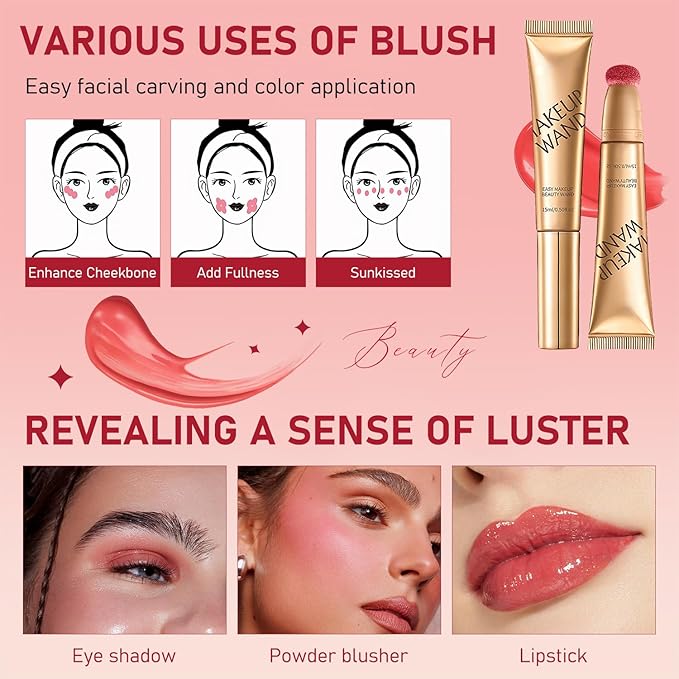 Summaryas Contour Wand & Blush Wand Duo, 2025 New 2 In 1 Women Contour Beauty Wand, Liquid Blush Wand With Applicator, for Skin Highlighting, Correcting (Blush Wands, 1pc)