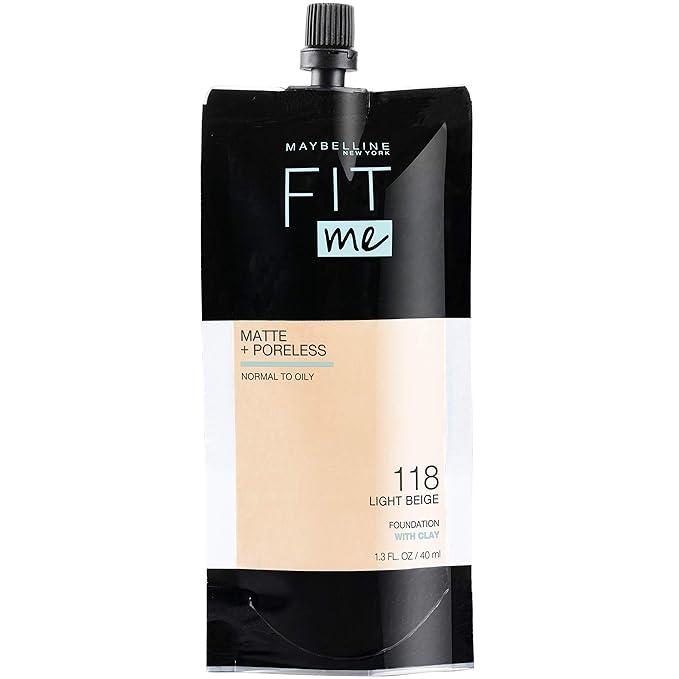 Maybelline New York Fit Me Matte + Poreless Liquid Foundation, Pouch Format, 102 Fair Porcelain, 1.3 Ounce