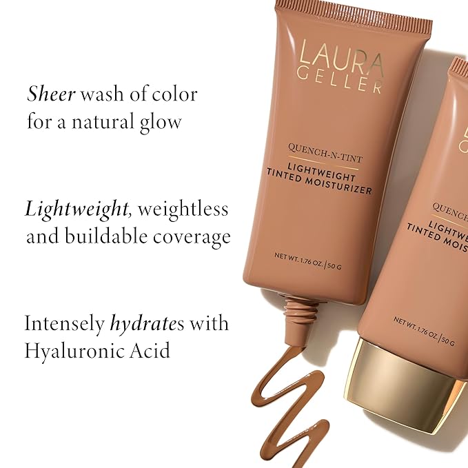 LAURA GELLER Quench-n-Tint Hydrating Lightweight Tinted Moisturizer, Porcelain/Fair + Latex-Free Full Face Makeup Blending Sponge - Sheer Foundation for Daily Use