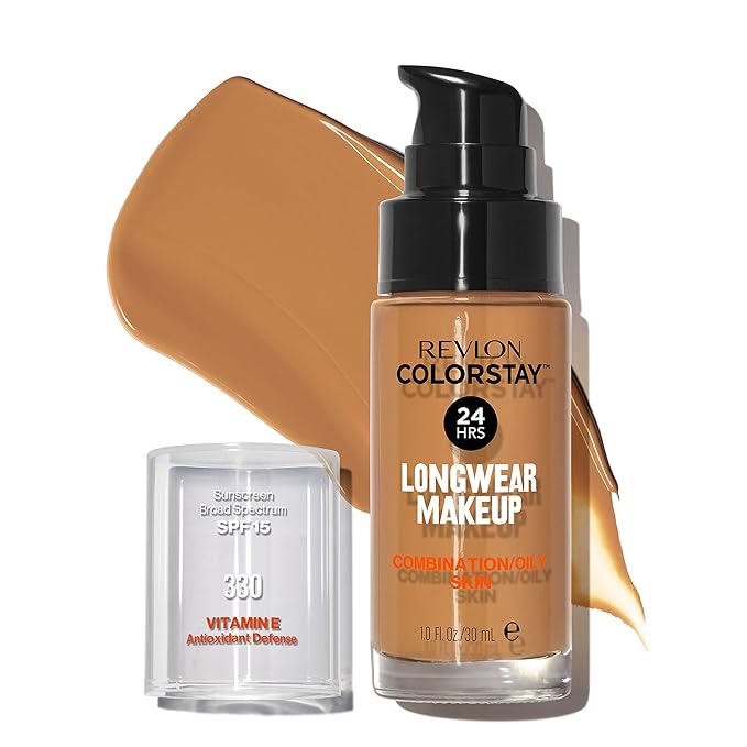Revlon Liquid Foundation, ColorStay Face Makeup for Combination & Oily Skin, SPF 15, Longwear Longwear Medium-Full Coverage with Matte Finish, Natural Tan (330), 1 fl oz