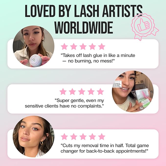 LASHVIEW Eyelash Extension Remover Cream Gentle Aloe Vera Formula, Lash Removal Kit with Eye Patches & Cotton Swabs(10g)