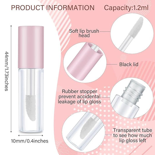 Patelai 100 Pieces 1.2 ml Clear Mini Lip Gloss Tube Refillable Empty Lip Balm Gloss Containers for DIY Makeup, Pink