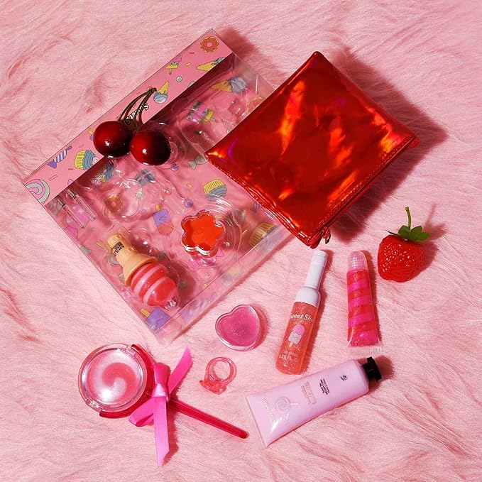 M&U MAKE YOU UP Lip Gloss Set for Girls, 11Pcs Lip Care Set with Ice Cream and Lollipop Shaped Lip Glosses
