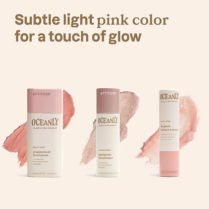 ATTITUDE Silky Pink Makeup Box Set, EWG Verified, Titanium Dioxide-Free, Plastic-free, Plant and Mineral-Based Ingredients, Vegan and Cruelty-free Beauty Products, Set of 3 Makeup Sticks