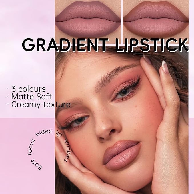 3 Colors 2-in-1 Lip Liner Set, Matte Nude Gradient Smooth Creamy Lip Pencil High Pigmented Waterproof Long Wearing Lip Combo Multi Use Cream Lipstick Kit Makeup for Women and Girls(01+02+05)