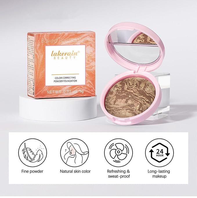 Go Ho Baked Bronzer Powder Makeup,Blush Glow Balance,Color Corrector,Baked Contour Face Brighten,Buildable Bronze Glow,Natural Finish,04 Medium