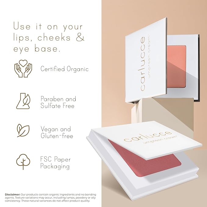 organic, natural, makeup Carlucce Beauty Duo - Umpteen 3-in-1 Cream Color Palette & Hush-Hush Contour Brush - High-Pigment Vegan & Cruelty-Free Makeup - Lips, Cheeks, Eye Base - Made in USA