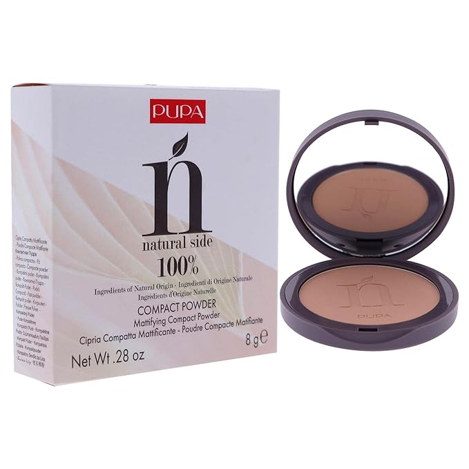 PUPA Milano Natural Side Compact Powder 003 Warm Beige - Blurring, Matte Pressed Powder - Lightweight Coverage for a Radiant, Poreless Complexion - With Texture-Smoothing Jojoba Oil - 0.28 oz