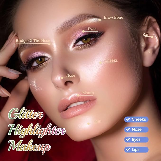 Highlighter Powder Palette, Illuminator Palette Highlighter Baked Waterproof Long Lasting Brilliant Lighten Skin Color Face Contour Powder (A3)