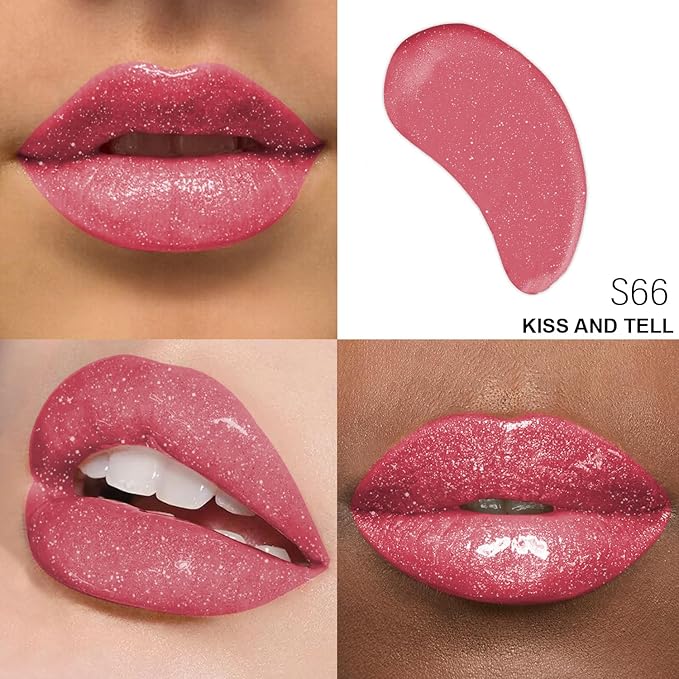 Shimmer Lip Gloss - Non-Sticky Girls Gloss - Long Lasting High Shine - 0.7 FL Oz Gloss for Girls & Women - Cruelty Free - (Kiss and Tell: S66)