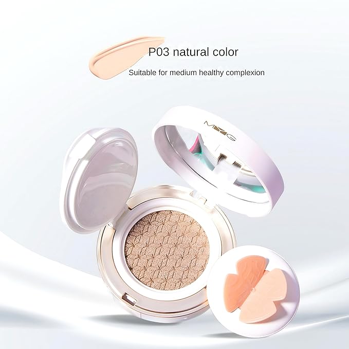 Meiyan Tang Lightweight Cushion Foundation BB Cream - Natural Coverage, Hydrating, Long-Lasting, Non-Drying, Waterproof, Anti-Sweat, Flawless Matte Finish, Unique Butterfly Puff Design