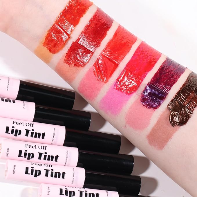 Erinde 2 Colors Peel Off Matte Lip Tint Stain, Magic Tattoo Lip Gloss, Waterproof Tinted Lip Stain, Non-Stick Cup, Long Lasting Natural Nude Matte Lip Makeup, Set A